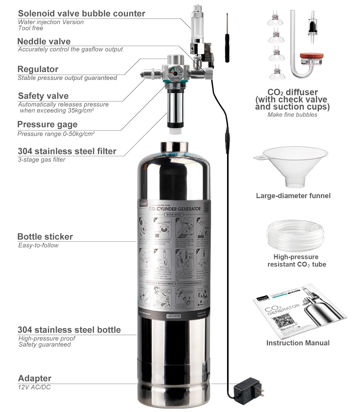 Amazon.com : Clscea Aquarium CO2 System Generator Kit, 2.4L Carbon